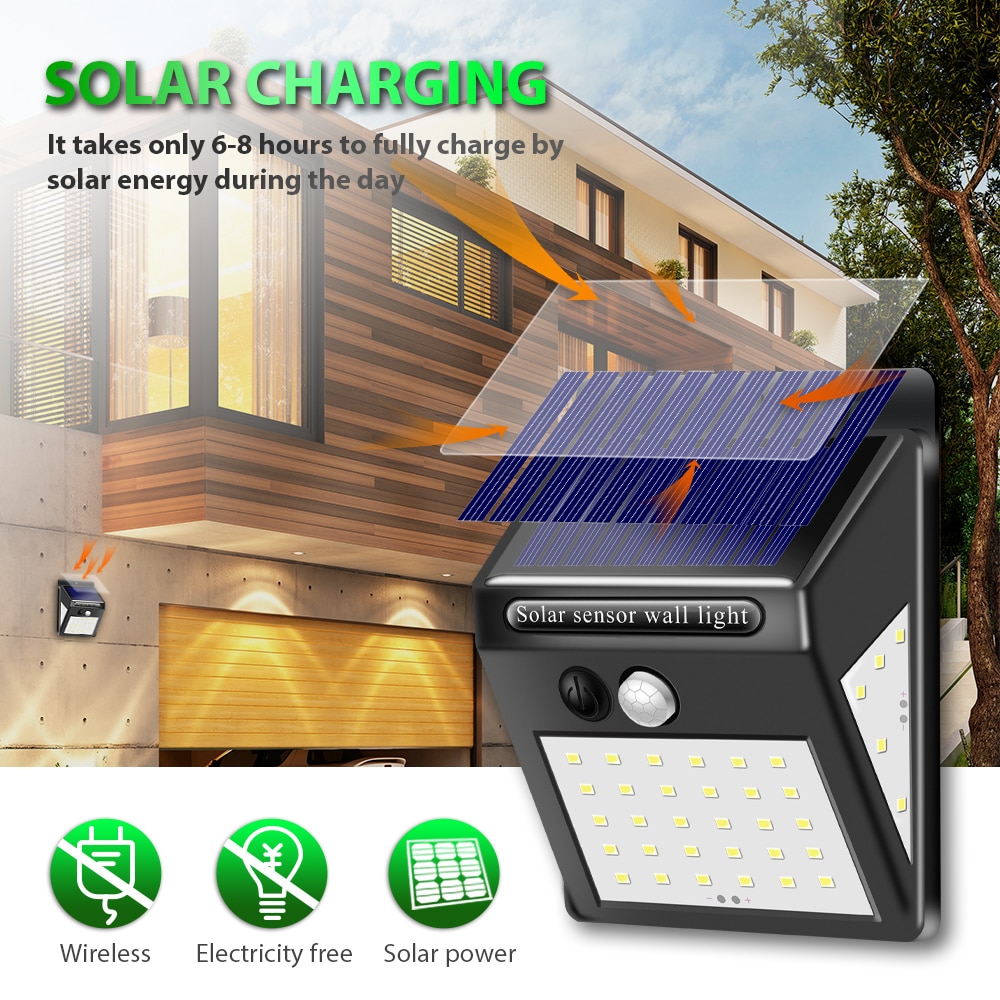 CHIZAO 40 LED Otdoor Solar Wall Lamp PIR Motion Sensor IP65 Waterproof Garden Lamps Solar light Wireless Automatic charging