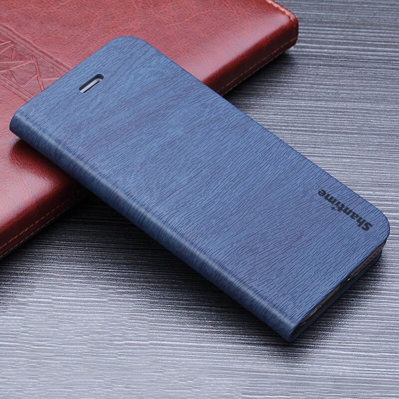 Holzmaserung PU Leder Fall Für Oukitel C21 Flip Fall Für Oukitel C21 Business Telefon Tasche Fall Weiche Silikon Zurück abdeckung: Blue