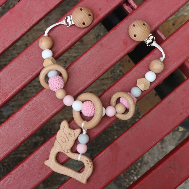 Pram Chain with Clips Nature Wooden Pram String Clips Mobile Pram Rattle Stroller Toys Neborn Toys