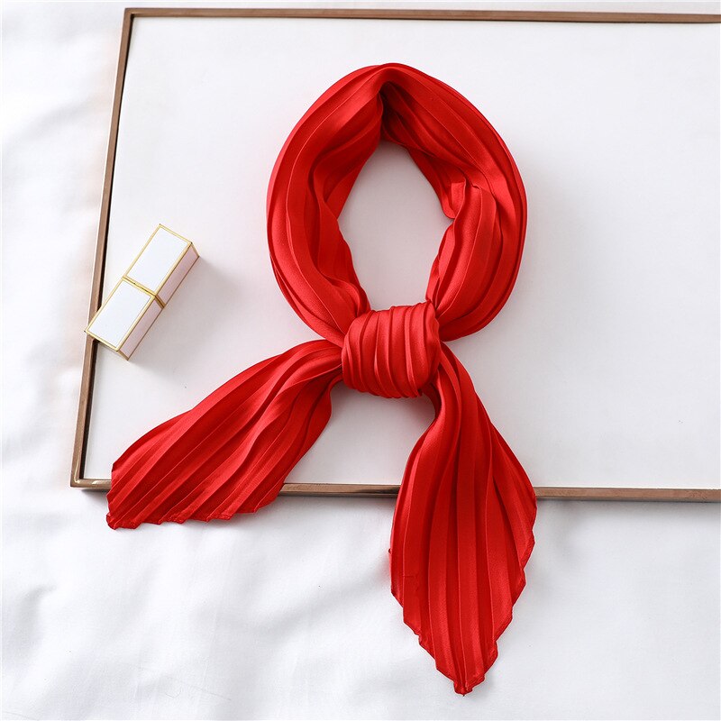 Solid Zwart Wit Roze Kleine Vierkante Twill Zijde Satijn Sjaal Vrouwen Dames Crinkle Haar Hoofdband Sjaals 70cm * 70Cm: YZ44 Red