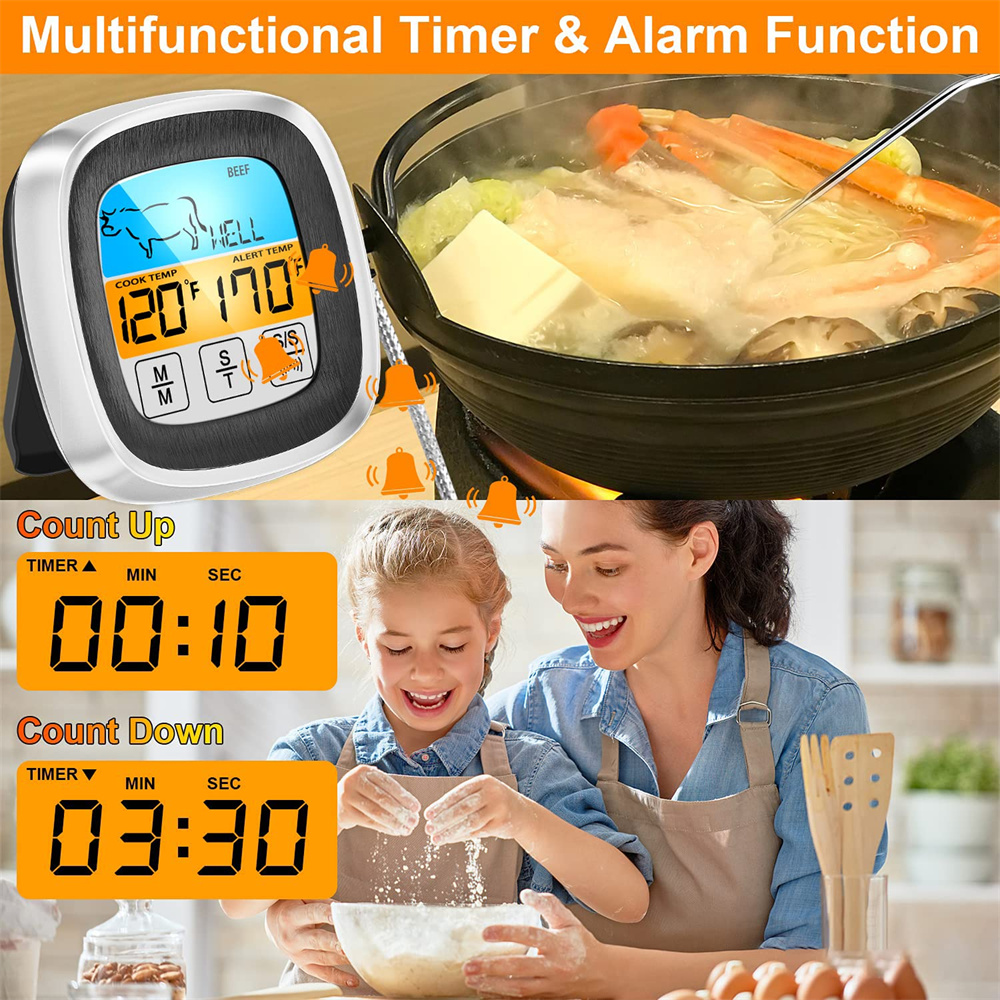 Termómetro Digital para cocina, sonda con pantalla táctil, herramienta de medición de temperatura de alimentos para barbacoa y carne, temporizador para barbacoa, herramientas de cocina, 1 ud.