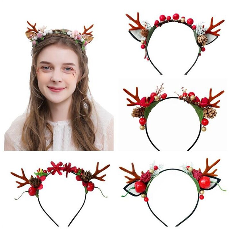 Christmas Deer Horn Headdress Elk Cat Ear Headband Kids Adults Hair Accessories Party Festival Year Decor Photo Props