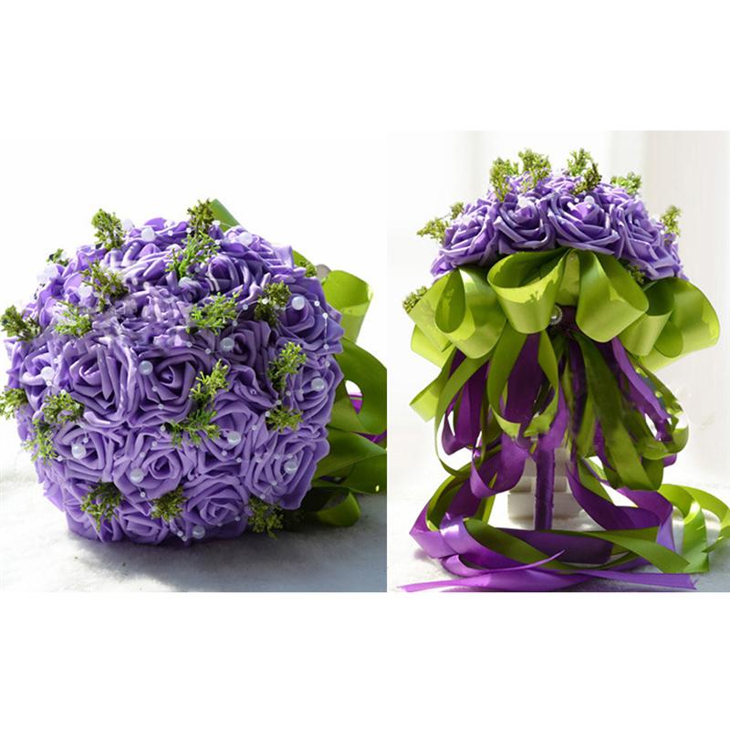 Handgemaakte Pastorale Kunstmatige Nep Bloemen Boeket Simulatie Rozen Parels Bridal Holding Toss Boeket Voor Bruiloft Gunsten