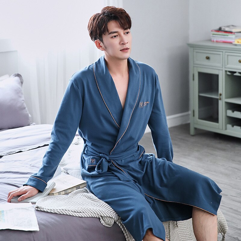 Lovers Dressing Gown Women Men Cotton Robes Soft Kimono Bathrobe Spring Autumn Bride And Groom Nightwear Plus Size XXXL: B20923 / L