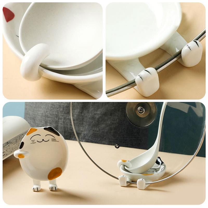 Cartoon Spoon Rest Cat Ceramic Spoon Holder Utensil Spatula Holder Heat Resistant Kitchen Storage Shelves Cooking Tools