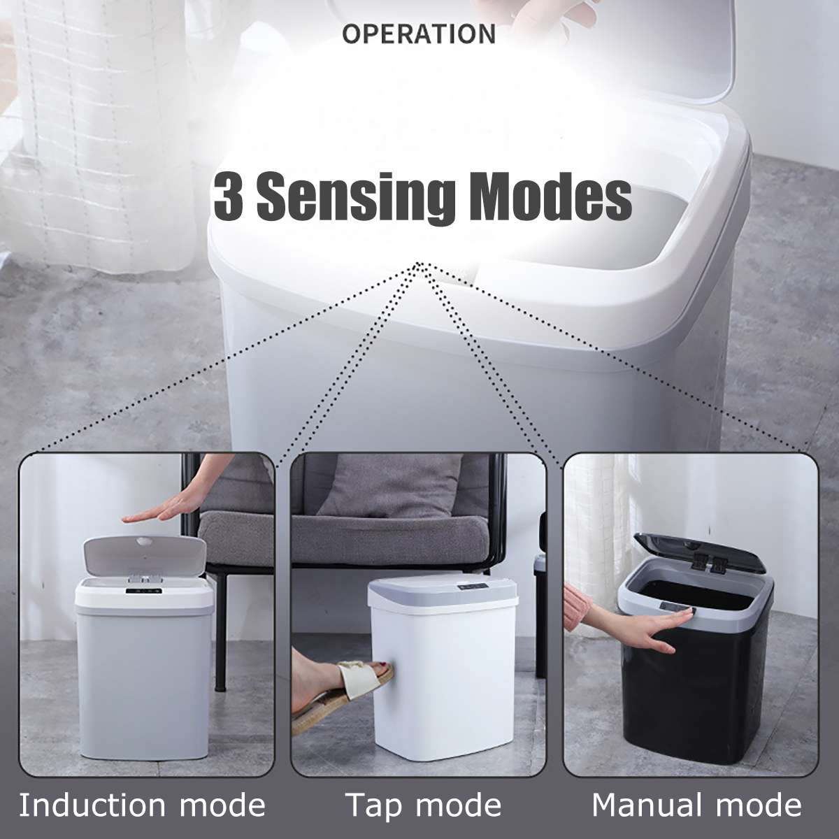 16L Automatic Touchless Smart Infrared Motion Sensor Rubbish Waste Bin Kitchen Trash Can Garbage Bins for Home Room Kitchen Car