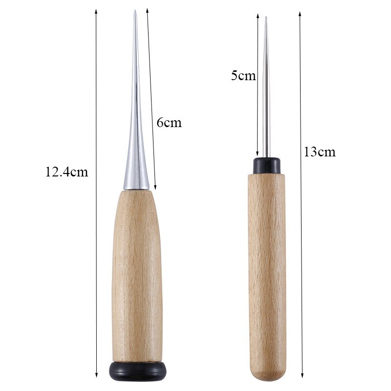 Wooden Handle Hole Punches Canvas Shoes Repair Threader Stitch Needle Punch Awl Hole Maker Cone Leather Craft Sewing Supplies