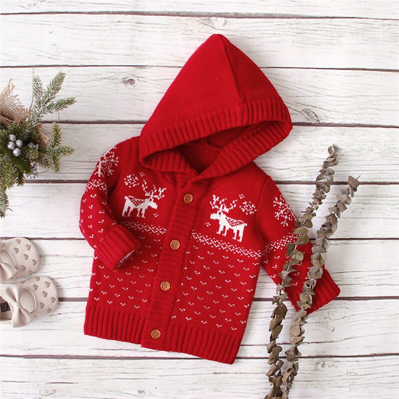 Vêtements de noël pour bébés garçons et filles | Pull à capuche tricoté, manteau hiver