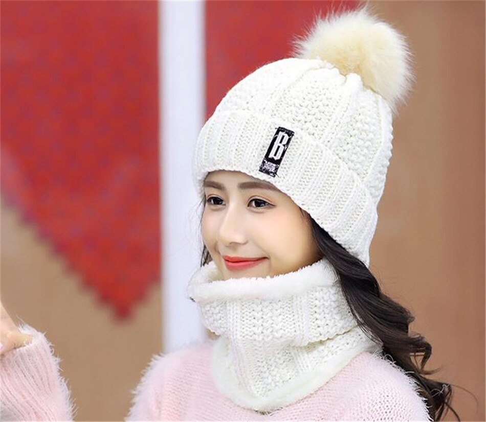 Gebreide wintermuts dames met pompon | Warme col sjaal set tegen kou Gebreide wintermuts dames met pompon | Warme col sjaal set tegen kou