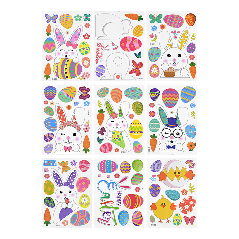 9 Sheets Easter Window Wall Stickers Removable Glass Static Sticker Decals Kids Room School Easter Party Decoration Home Decor: B02