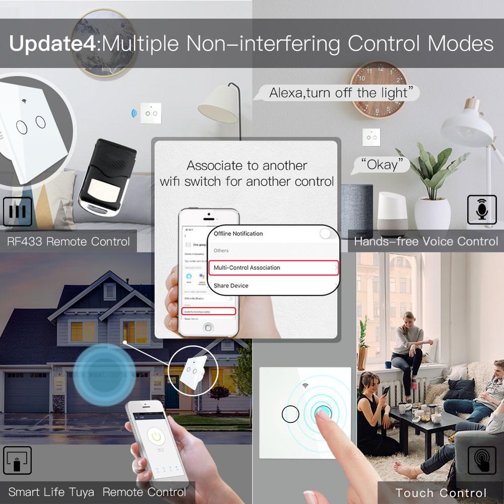 Muilti-control 2 gangs eu type wifi touch smart bryter med bluetooth paringsmodus