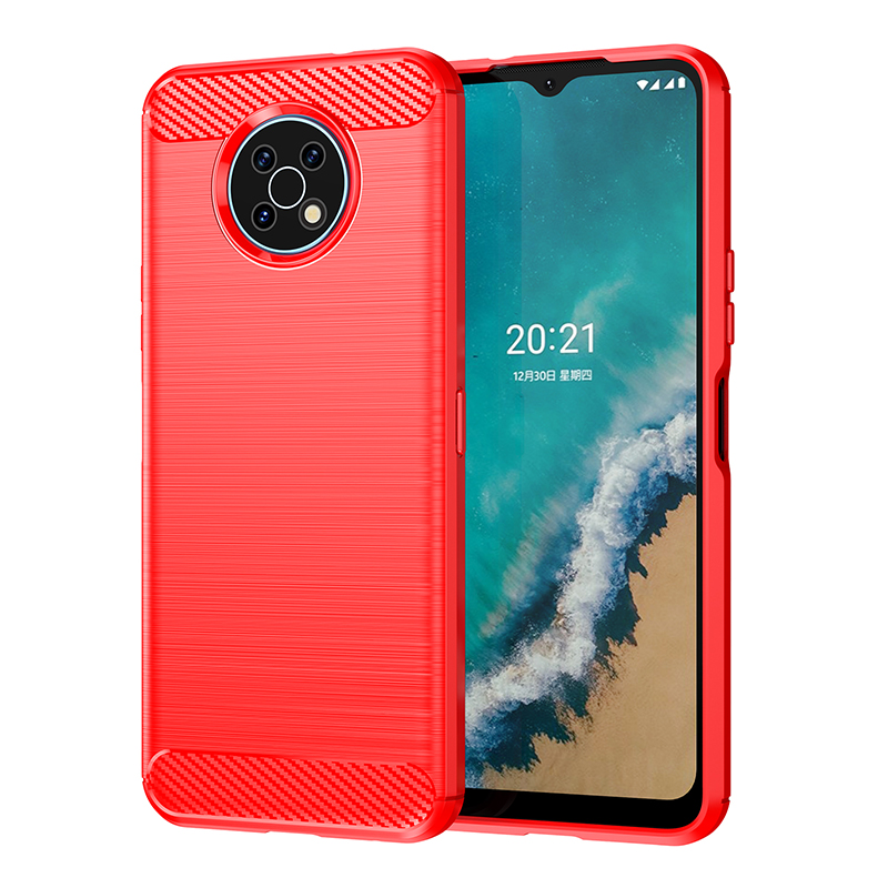 Funda de silicona suave de fibra de carbono para Motorola Moto G9 G8 G7 Power Lite G6 E7 E6 Plus Play, funda trasera mate con textura cepillada: poliuretano / Rojo