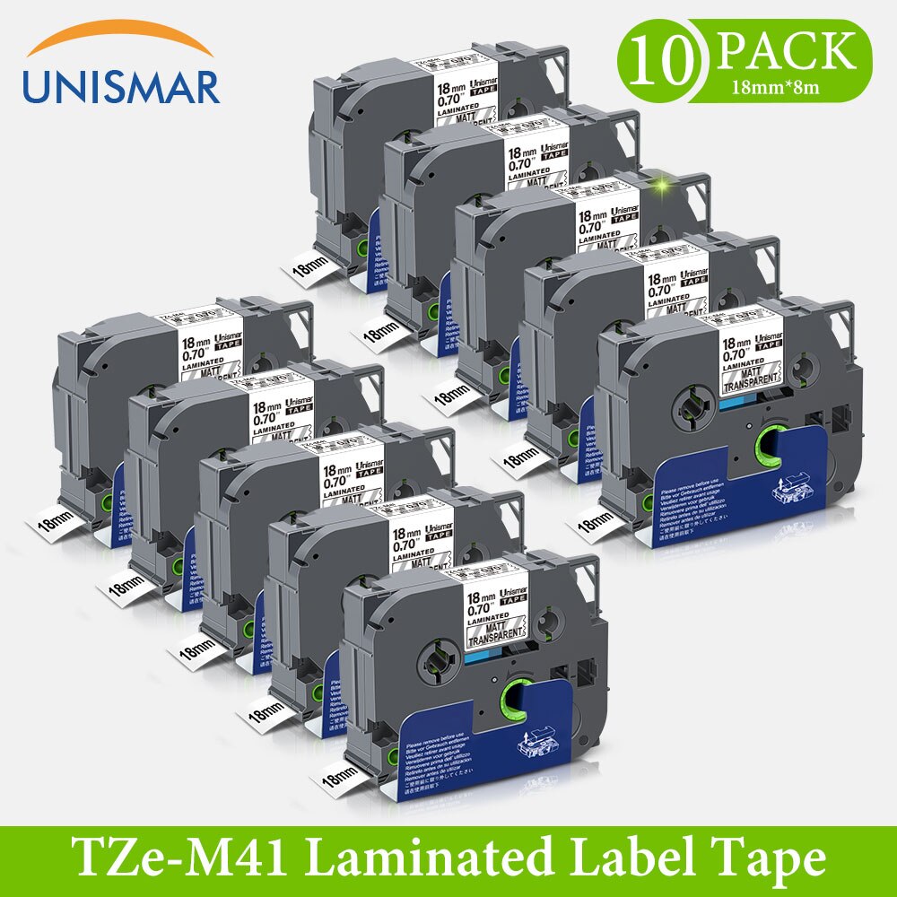 10PK 18mm TZe-141 Black on Clear White TZe-241 Label Tapes for Brother TZe141 TZ-141 P-touch Label Printer Laminated Label Maker: Black on Matt Clear