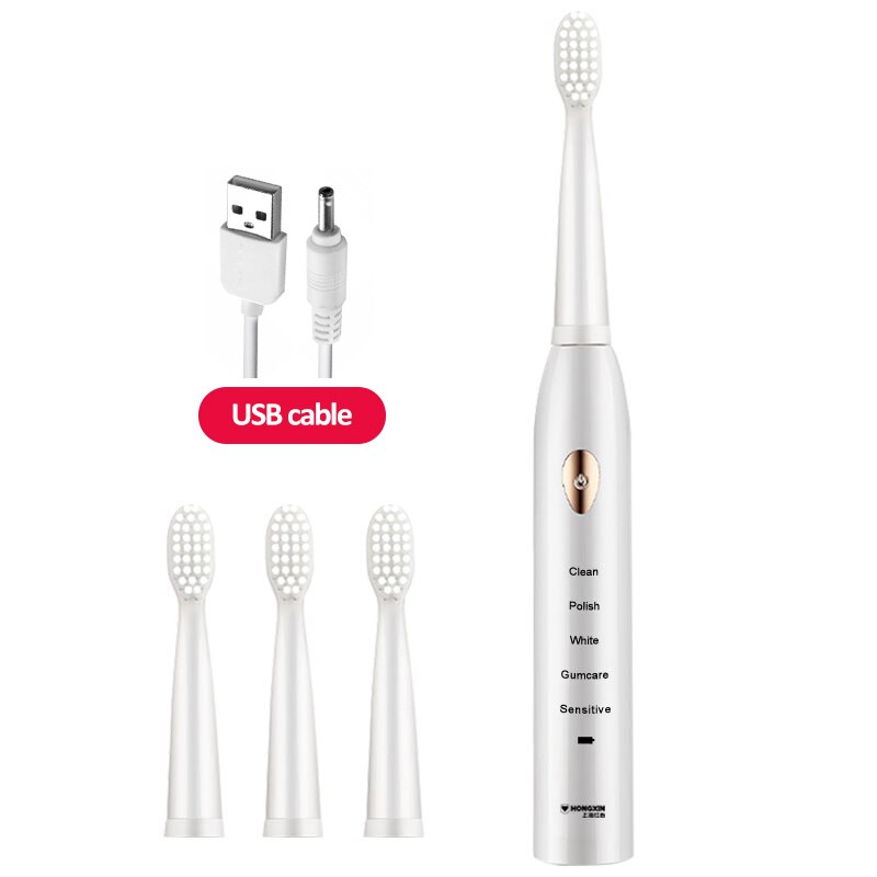 Cepillo de dientes eléctrico para adultos, recargable, 4 y 8 cabezales, boquilla Oral, sonido Dental: White 4 heads