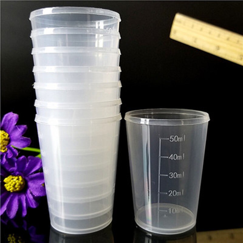 10 X MEDIZIN MESSBECHER 50ml Klar Einweg Flüssigkeit Messen Topf Container