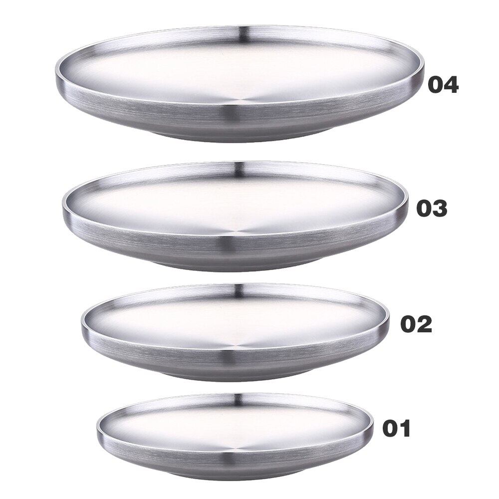 304 Stainless Steel Soup Fruits Dessert Plate For Snack Dishes And Fruit Double-Walled Insulated Dinner Plate