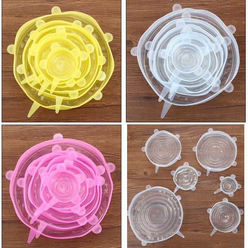 Silicone Fresh Covers 6 Pcs /Set Stretchable Silicone Covers Fresh-keeping Covers Reusable Stretch Pot Lids Cover Cookware Parts