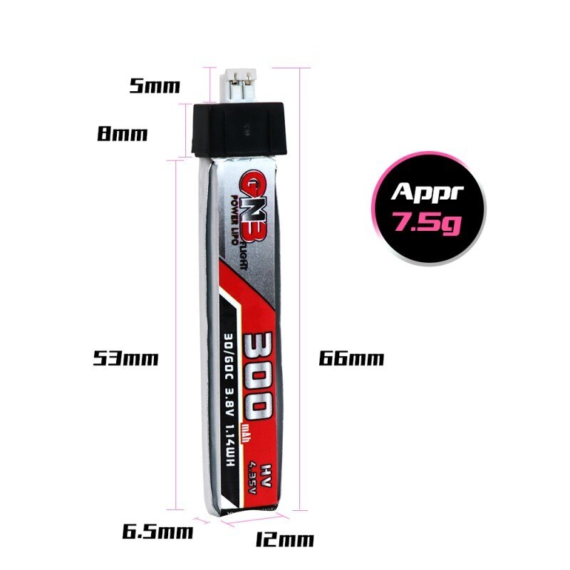 5pcs/Lot GNB Gaoneng 3.8V 300mAh 30C 1S Lipo Battery with PH2.0 Plug
