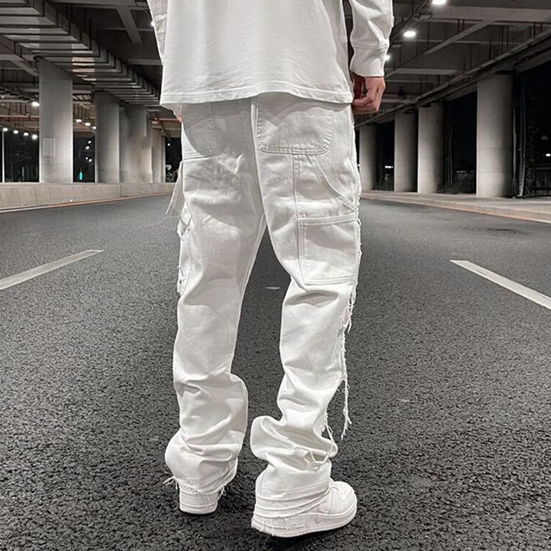 Jean déchiré blanc pour homme, pantalon décontracté, Hip Hop, jambes larges, Streetwear, Denim, surdimensionné