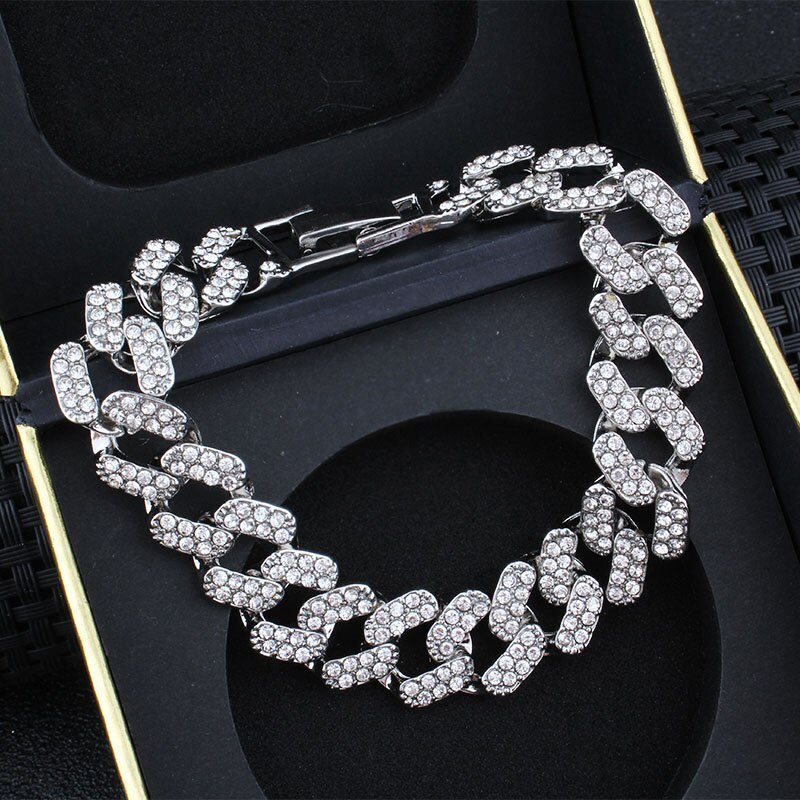 Hip Hop Bling Iced Out Men's Rapper Bracelet Full Rhinestone Pave With Miami Cuban Link Chain Bracelet for Men Jewelry: 17