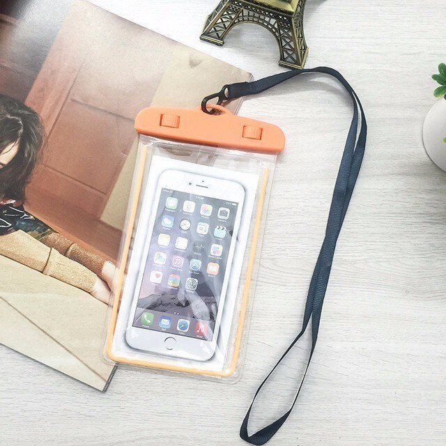 Funda de teléfono impermeable con bolsa de almacenamiento de pantalla táctil para natación luminosa funda de teléfono sumergible para iphone 8: orange
