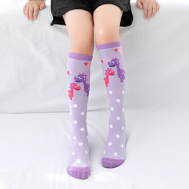 Chaussettes montantes en coton pour filles, chaussettes longues et douces, tricotées avec des motifs de dessin animé, pour enfants de 3 à 12 ans, printemps et automne: 05-02