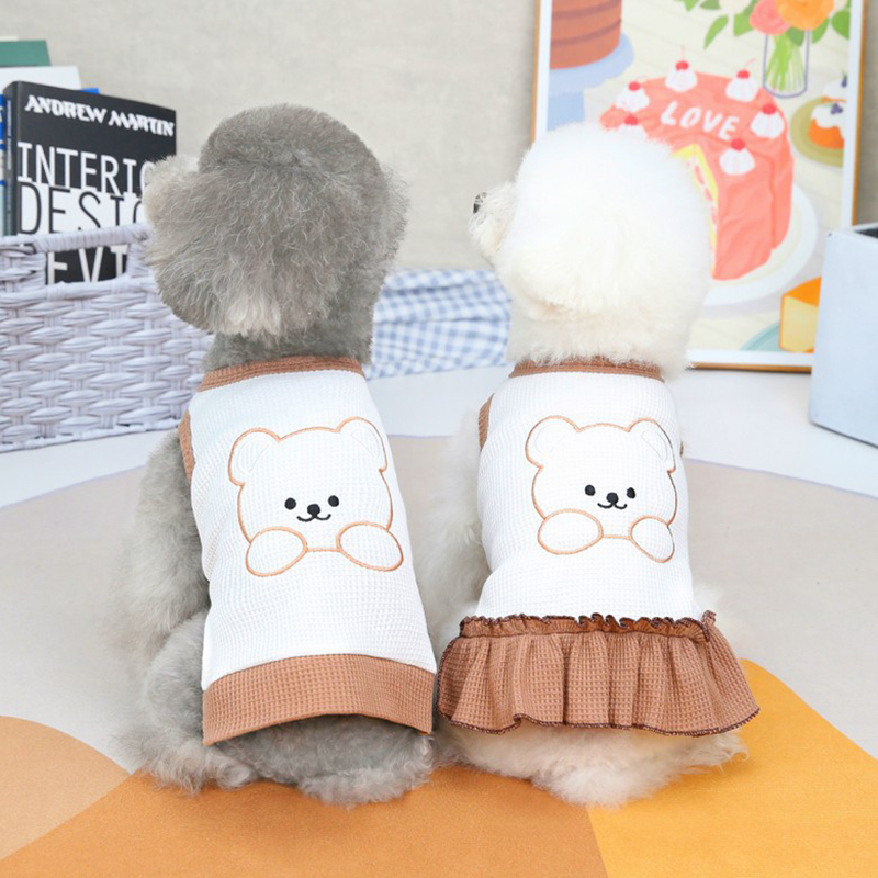 T-shirt brodé pour petits chiens, chat, chiot, robe pour animaux de compagnie, vêtements pour Couples, T-shirt, jupe mignonne, petit ours, printemps et été