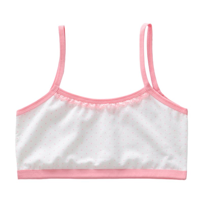 Puberty Girls Cotton Underwear Polka Dot Print Training Bra Lace Splice Bralette 24BE: Pink