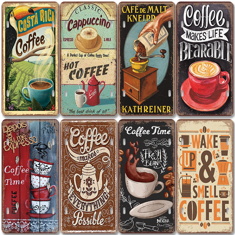 Placa de licencias de café, carteles de hojalata de Metal Vintage, placas de Metal Retro para café, cocina, sala de estar, decoración artística de pared del hogar
