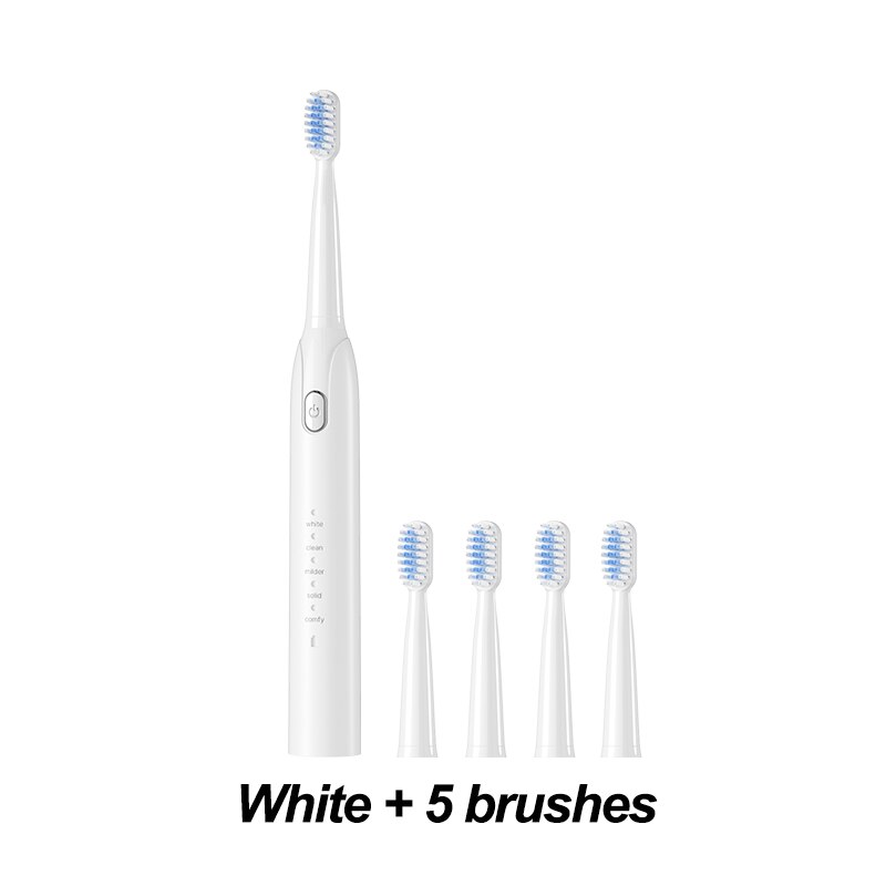 Electric Toothbrush Sonic Toothbrush USB Induction Charging Toothbrush Smart Toothbrush Electric Tooth Scaler Wave Brush: white 5 brush