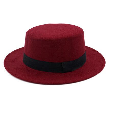 DINGDNSHOW-Sombrero Fedora a la , Sombrero de lana para Hombre, Gorra de invierno, sombreros de fieltro para mujer, Sombrero plano para Hombre: deep red adult