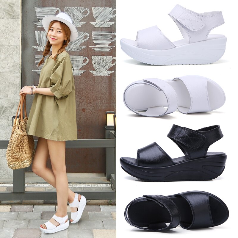 STQ Women Sandals Summer White Wedge Sandals Open Toe Platform Sandalias Ladies Gladiator Sandals Women 9018