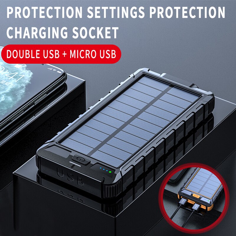 80000mAh Solar Power Bank Fast Charger Large Capacity Waterproof External Battery with Flashlight for Xiaomi Iphone Huawei