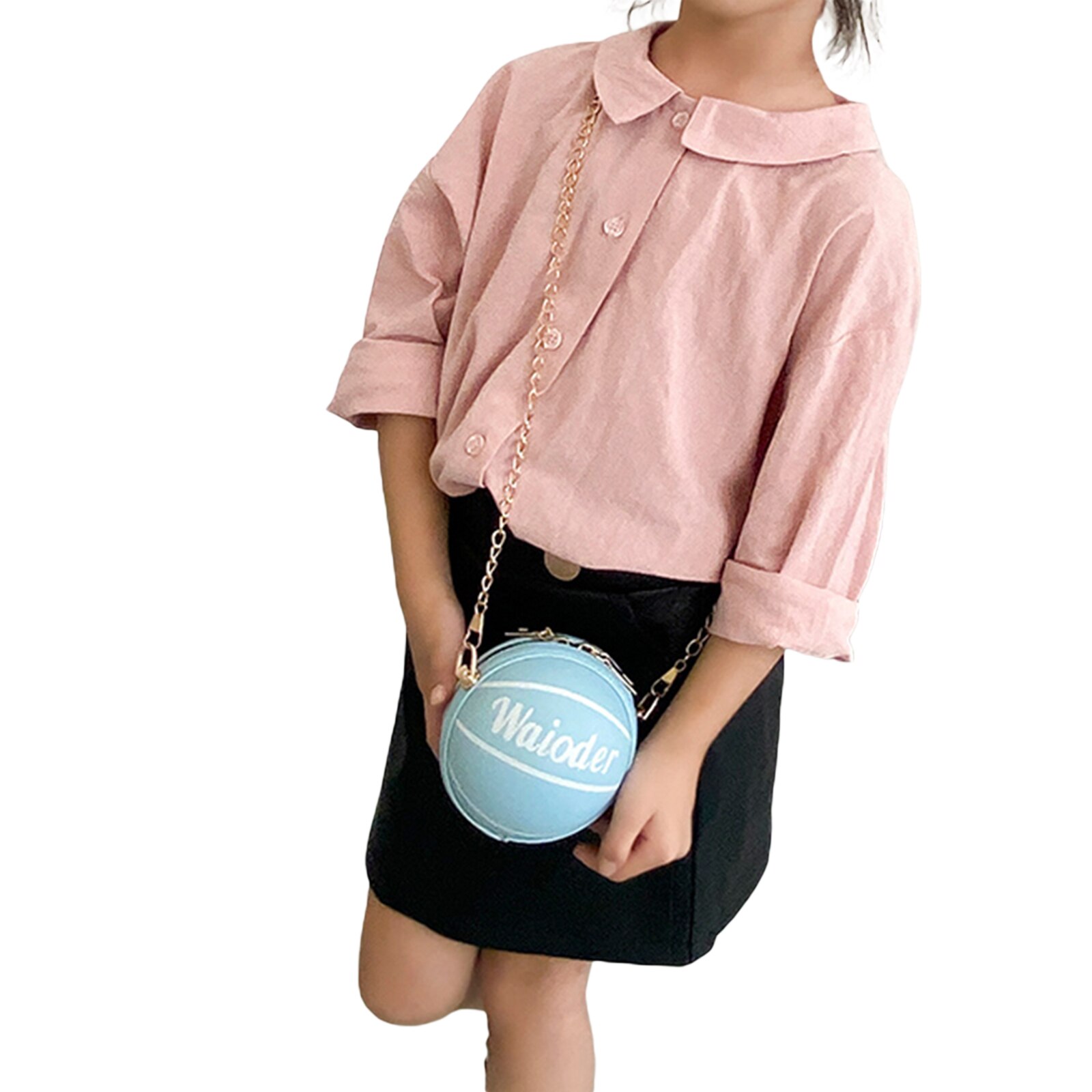 8 Kleuren Kids Schoudertas Lederen Cross-Body Pack Metalen Ketting Riem Reizen Grote Capaciteit Ronde Basketbal Zakken