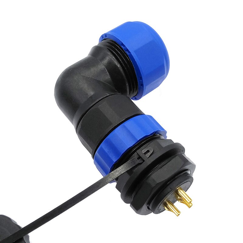 Tubo corrugado SP20 IP68 conector impermeable 1/2/3/4/5/6/7/9/10/12/14Pin conectores angulares 90 grados codo brida enchufe
