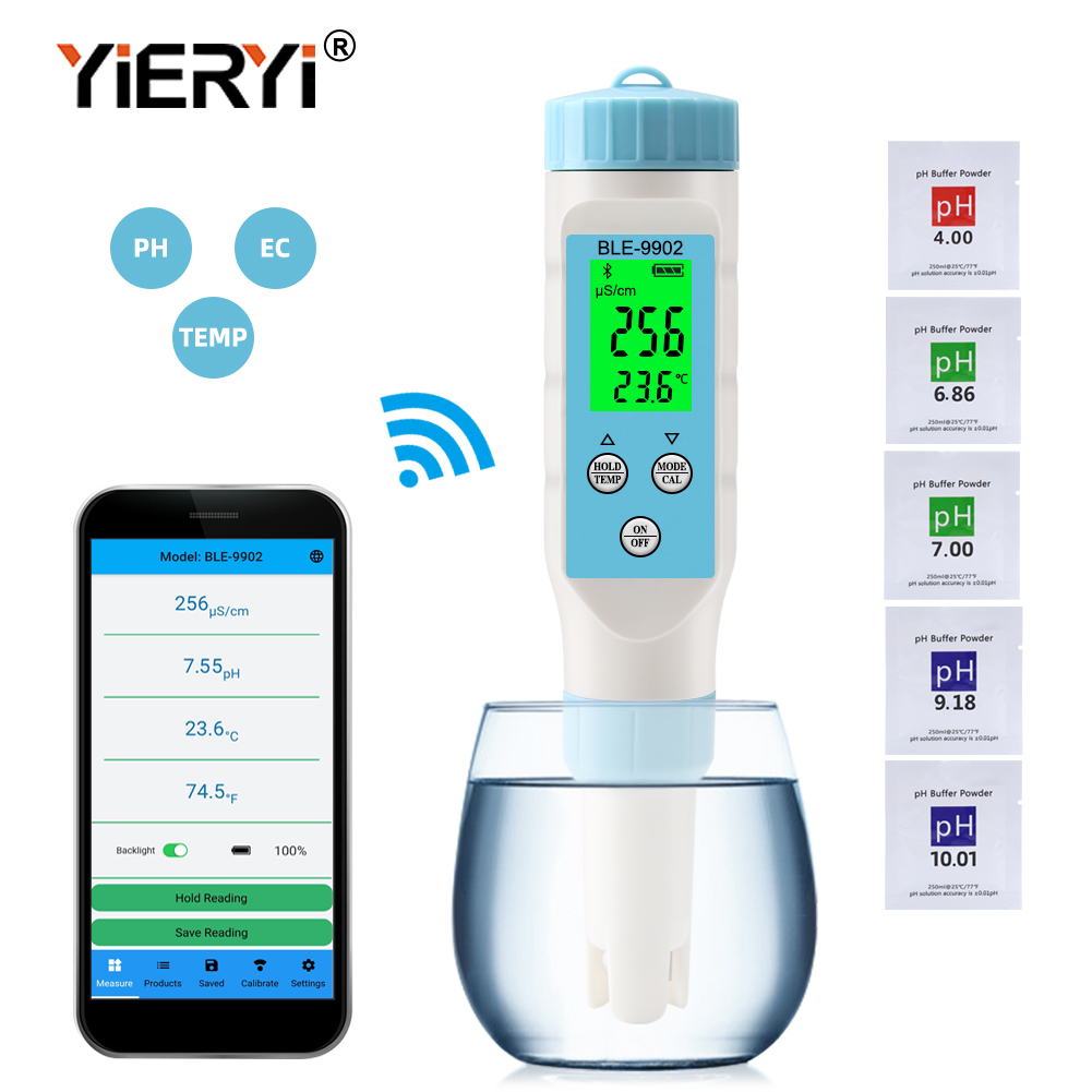 Yieryi tds ph meter ph/tds/ec/temperaturmåler digital vandmonitor tester til pools, drikkevand, akvarier: Ble -9902