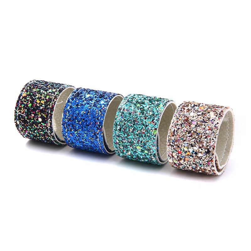 4 Stks/set Pailletten De Mermaid Armbanden Glitter Slap Armbanden Voor Meisjes Suède Backing Sparkly Snap Armband Set