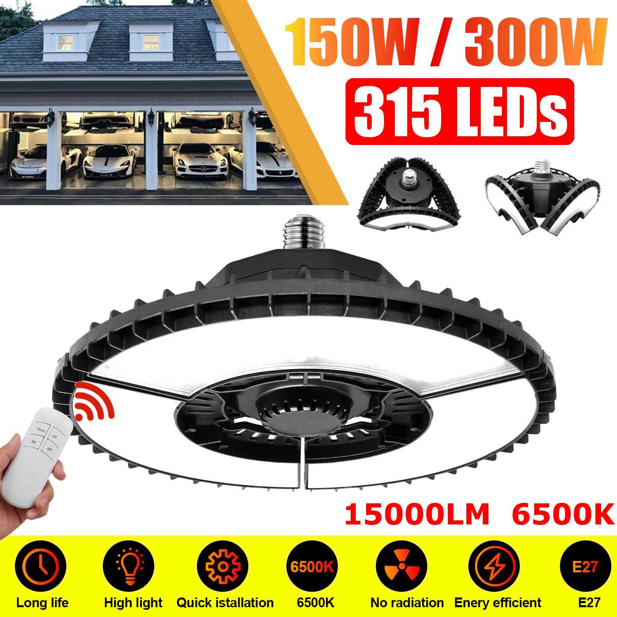 315LEDs Industrial Lighting 150W/300W E27 Led Garage Light 15000LM 2835 Led High Bay timing Industrial Lamp for Workshop