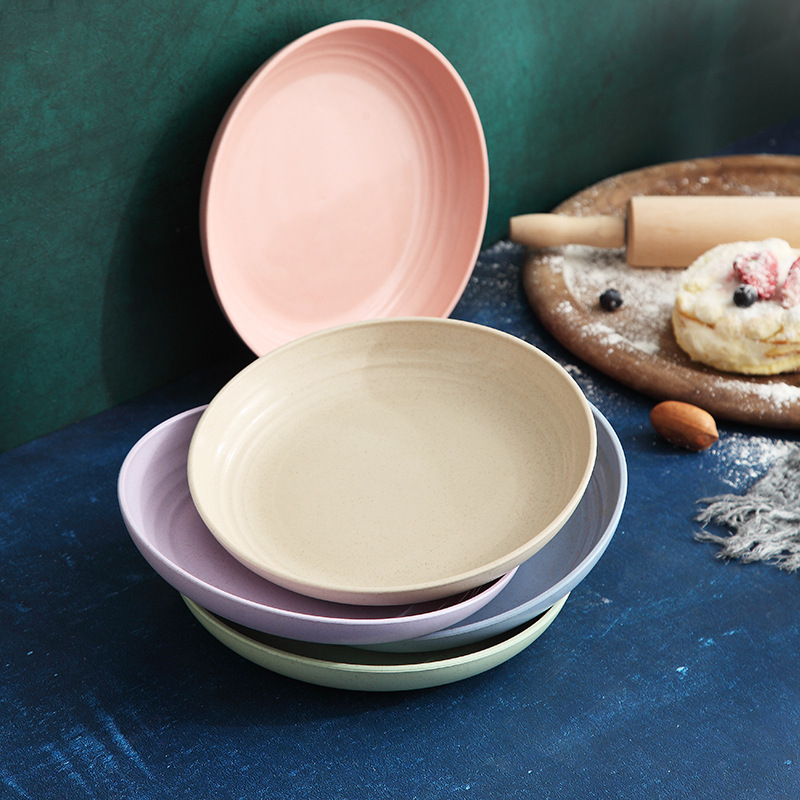 Assiettes à dîner en paille de blé, lot de 6 pièces de 15/20/25cm, légères, incassables, solides, lavables au micro-ondes et au lave-vaisselle