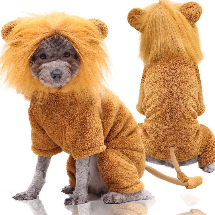 Chien Lion Costume avec Lion crinière casquette fantaisie dessin animé noël Halloween Costumes sweat à capuche pour animal de compagnie combinaison pour jeu de rôle