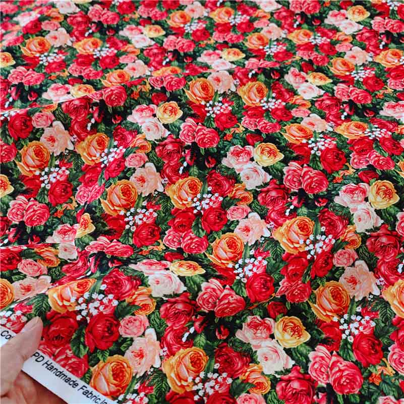 Cotton Fabric European Flower Oil Painting Pastoral for Sewing Clothes Dresses DIY Handmade by half Meter: black