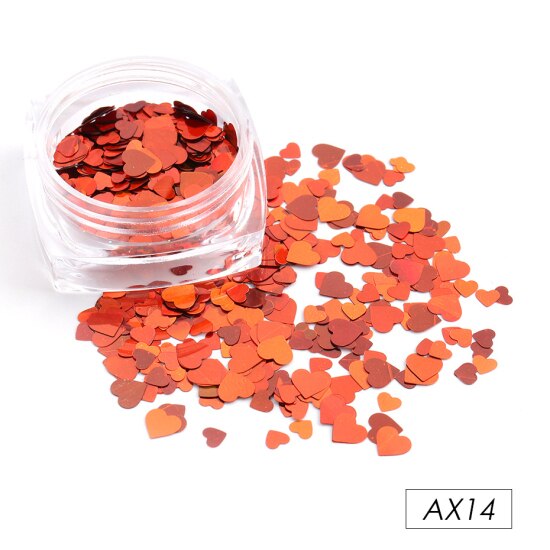 Rött hjärta nagel paljetter glitter mix guld färgglada 3d holografiska nail art flingor skivor paillett manikyr dekorationer ntax 01-18: Ax14