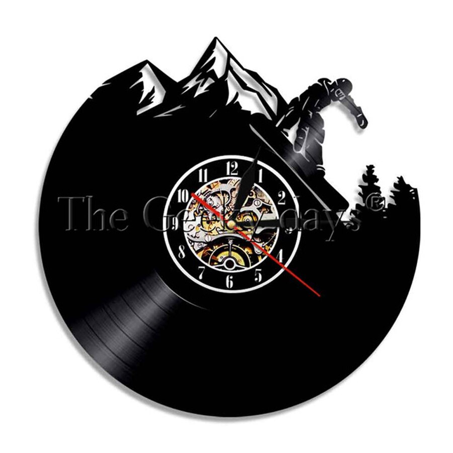 Sking-Reloj de pared con disco de vinilo, moderno, decoración 3D, Vintage, de vinilo, colgante para snowboard, decoración del hogar para Club de esquí