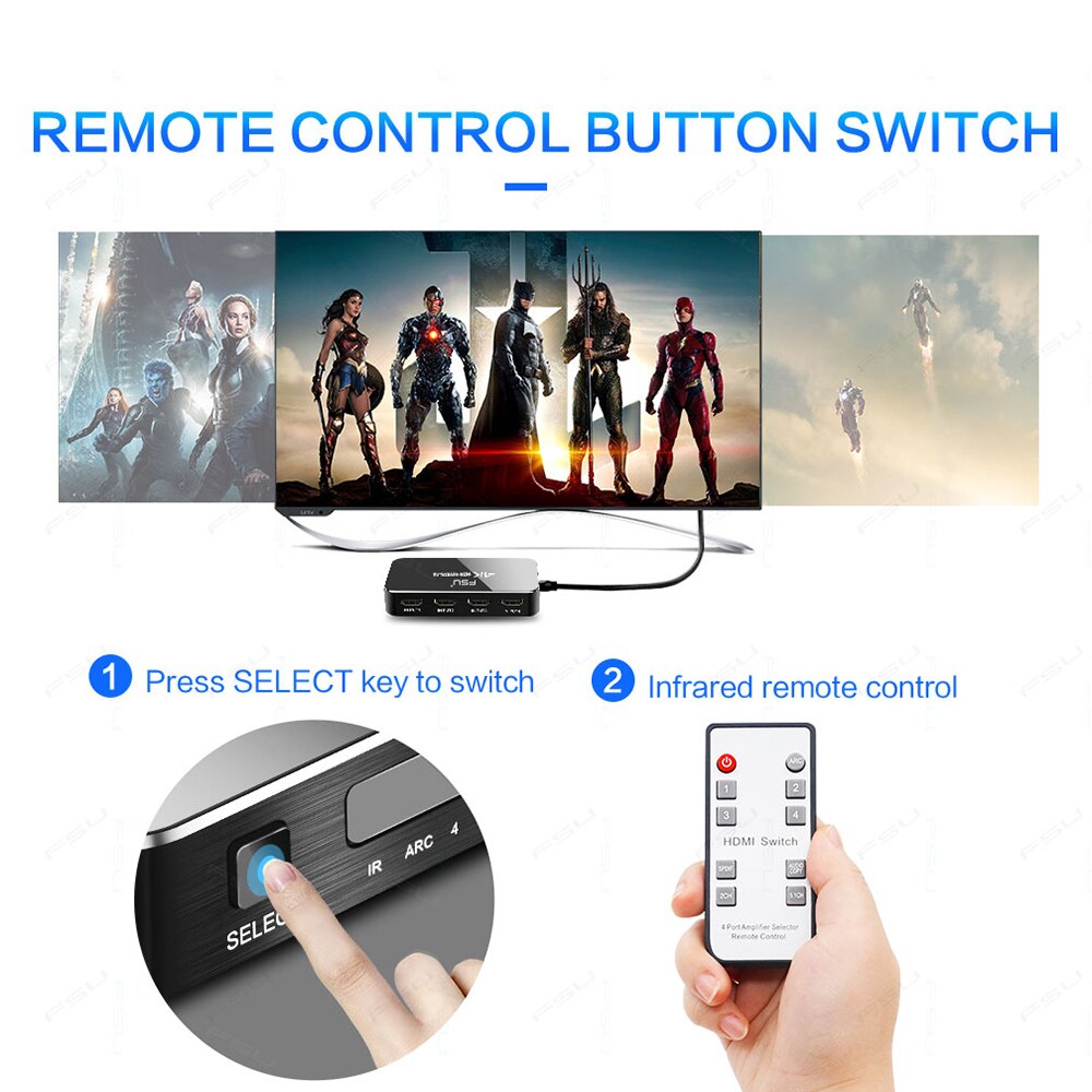 Hdmi Switch 2.0 4K 60Hz Hdr Hdmi Splitter Schakelaar 4 In 1 Out Hdmi Switcher Audio Extractor Arc & Ir Control Voor PS3 PS4 Hdtv