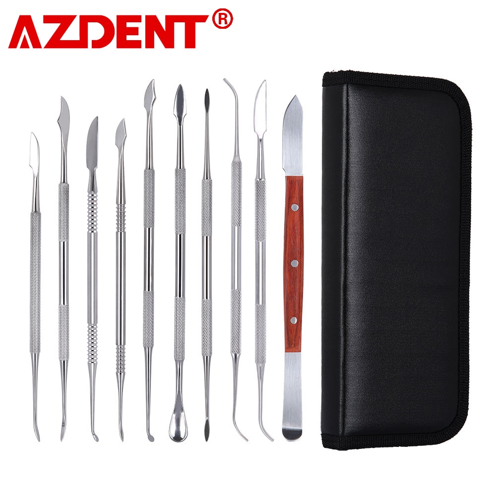 Azdent 10 Stks/set Dental Sculptuur Mes Tandheelkunde Spatel Gips Mes Rvs Veelzijdig Tanden Wax Carving Tool Set