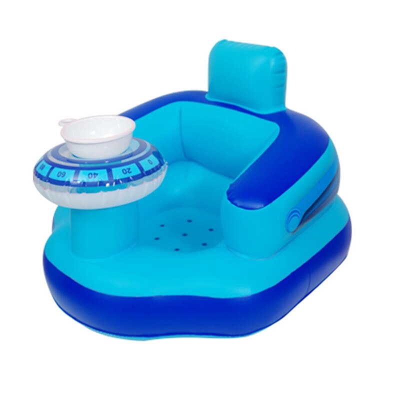 Infant Baby Inflatable Dining Chair Sofa Anti-Fall Foldable Inflated Floor Bath Seat Cartoon Animal Toy Feeding Learning Stool: Blue Shield
