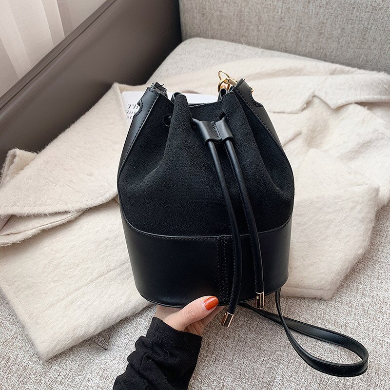 Winter Zak Vrouwen Mode-koreaanse Mode Een Schouder Messenger Bag Mode Emmer Zak: Black