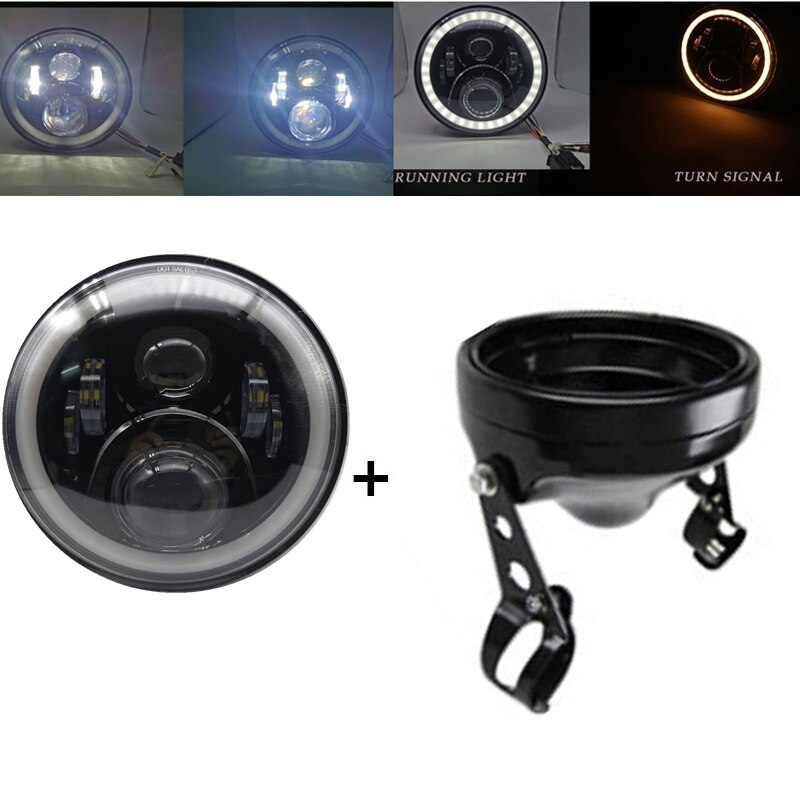 Boîtier de montage des phares LED pour motos, 7 pouces, éclairage avant chromé pour conduite, 60W, DOT DRL