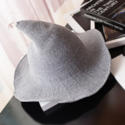 Halloween heksehue herre& #39 ;s og kvinder& #39 ;s uldstrik hue solid hat diversificeret langs hatten kæreste: Lysegrå