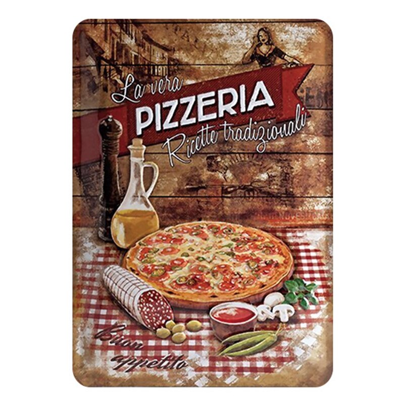 Pizza kyltti pizza ravintola ravintola retro peltimaalaus vintage metallikuva seinäkoristelu amerikkalainen minimalistinen tyyli: 7